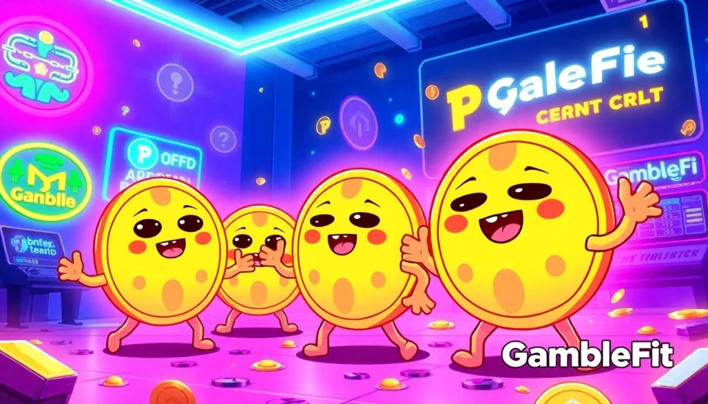 Pepe Meme Coin in action with colorful crypto icons and GambleFi gaming features for crypto